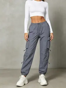 Y2K Multi-Pocket Cargo Pants, Women's High-Waisted Drawstring Ankle Sports Sweatpants, Casual Loose Fit Street Style Long Pants