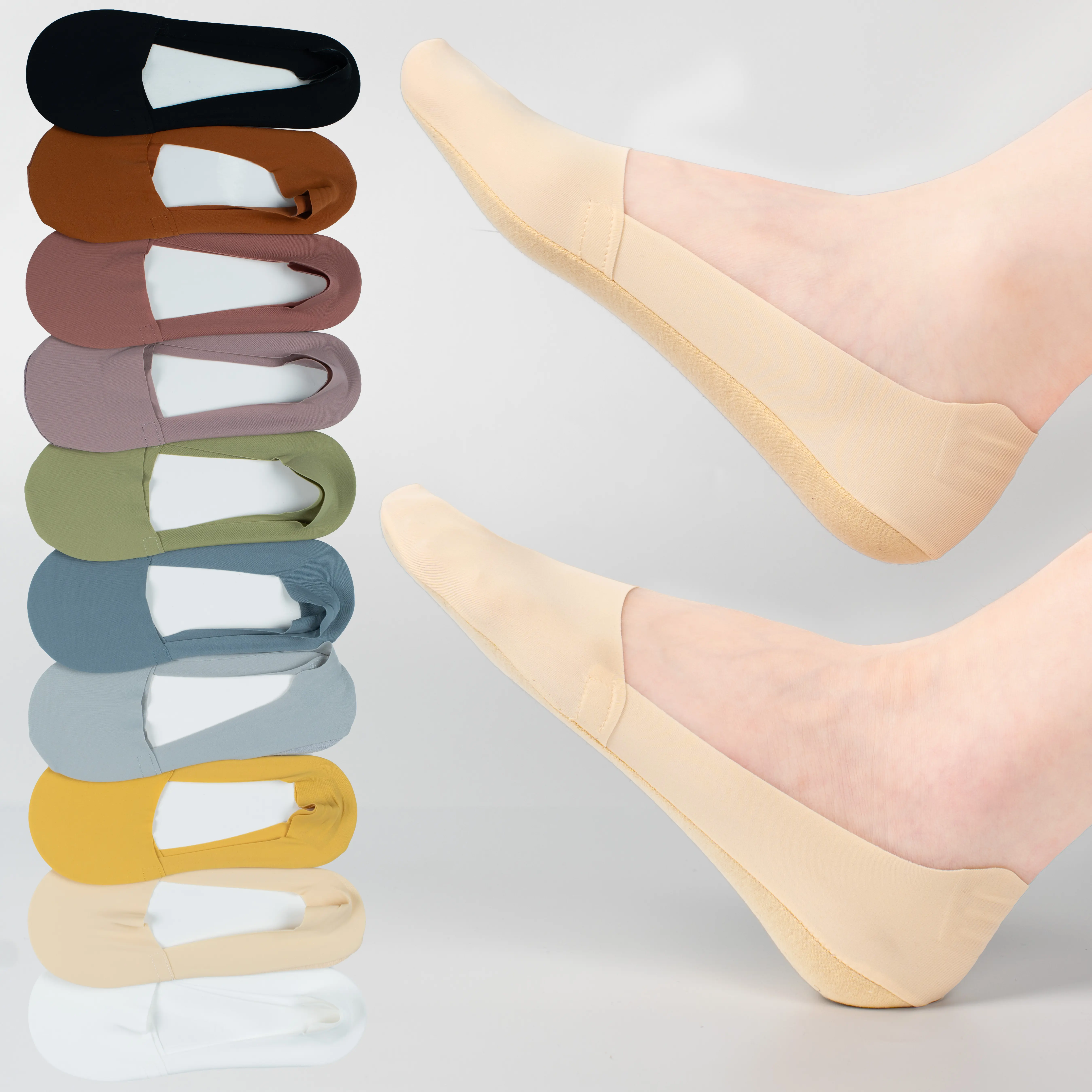 BomKinta Women's No-Show Socks, 10 Pairs - Breathable Polyester Short Socks with Anti-Slip Sponge Bottom, Smooth Knit Fabric for Daily Casual Wear