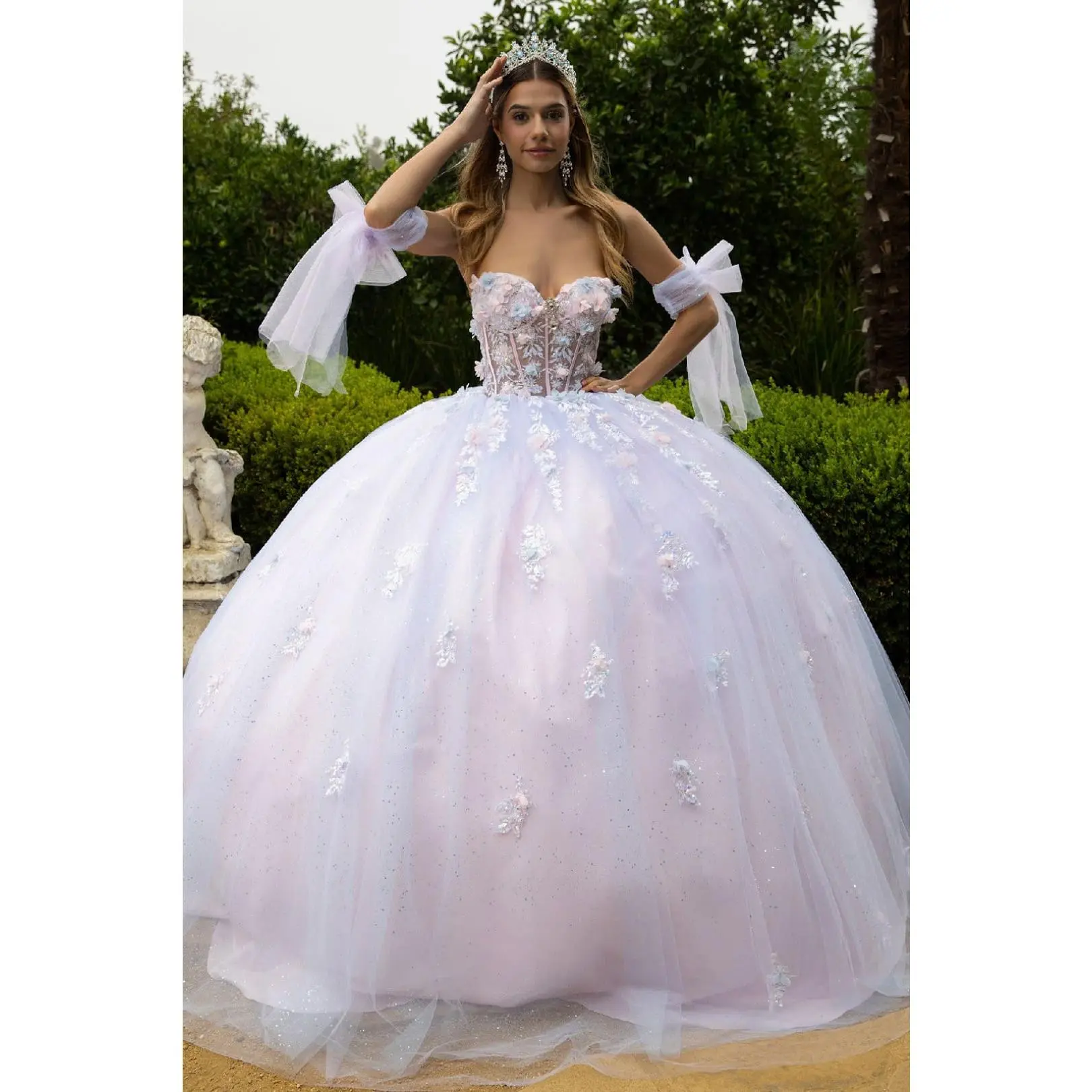 Pink and Blue Quinceanera Dress 3D Floral Ball Gown GLS Gloria GL3570