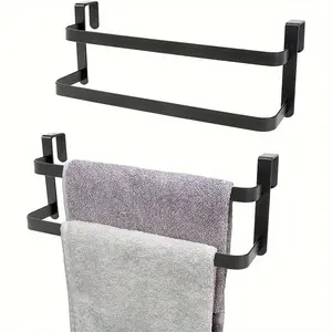 Double-Layer Kitchen Towel Rack, Steel Cabinet Door Towel Rod, Bathroom Dual-Towel Holder, Fits Handkerchiefs/dishcloths/towels, Shower Door Hook