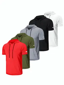 KZZ Men's Solid Color Drawstring Pocket Hoodie Tee, Regular Fit Casual Short Sleeve Hooded T-shirt for Summer, Fashion Menswear for Daily Wear Athleisure Breathable Clothes Athletic Style christmas gifts for him