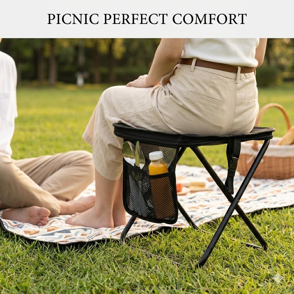 Heavy Duty Portable Folding Stool, Supports Up to 300 lbs, Sturdy Mini Camping Chair for Adults, Ultralight Collapsible Fishing Seat, Compact Outdoor Bench for Gardening & BBQ