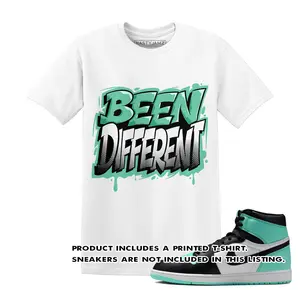 Unisex T-shirt to match High OG Green Glow 1s Black White Green - Been Different. 100% Cotton for Casual Wear. Comfortable Summer Unisex T-Shirt to match Jordan Sneaker. Streetwear Style. urban outfitters