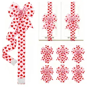 4pcs Valentine's Day Heart Large Bow Decoration, 79x2.4 Inches Polyester Fringe Bow for Cabinet Doors, Easy to Install Festive Home Decor