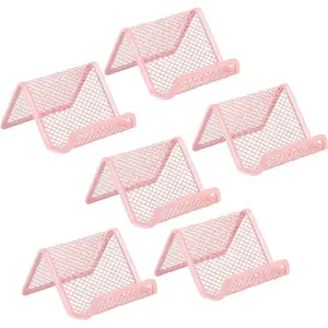 Business Card Holder for Desk, Office Desktop Business Card Display Holder, Mesh Business Card Holder, Desk Accessories for Women and Men, Pink(6 Pack)