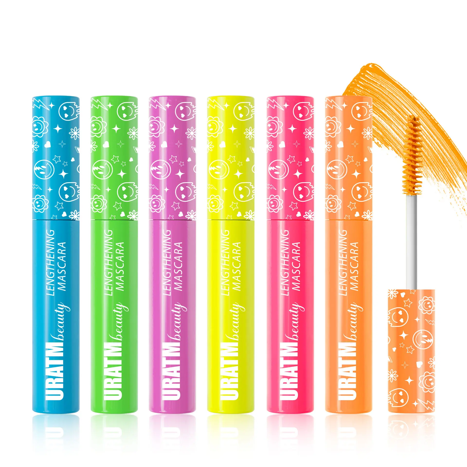 6-Color Fluorescent Mascara, Waterproof Volume Lengthening, Glowing, Voluminous, Lengthening, Long-Lasting, Waterproof and Smudge-Proof, Volumizing Mascara