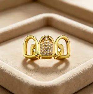 Three-Row Hollow Zircon Grillz, Unisex Personalized Decor for Hip Hop & Halloween