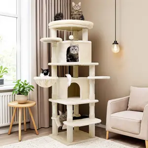 CT67C 66 Inch Corner Cat Tree For Large Cats With Scratching Posts And Spacious Condos