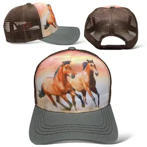 Two Horses Western Bronco Snapback Hat, Western, Rodeo, Outdoor, Ranch Style Cap Polyester Caps Casual Summer Hat