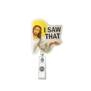 Jesus That Letter Pattern Retractable Badge Holder, Removable Cardholder, Acrylic Name Badge Clip, Nursing Badge, Suitable for Nurses, Jobs, Volunteers, Office Workers