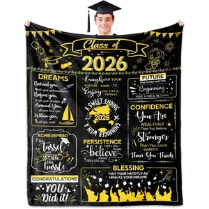 Soft Flannel Blanket - Class of 2026 Gifts, Multi-Size Shed-Static Resistant Polyester Bedding, Modern Cartoon Colorful Graduation & Diploma Prints, Machine Washable Throw for College Graduates, Home Use