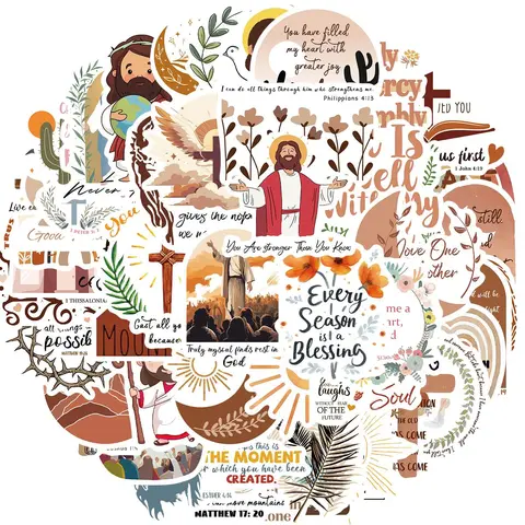 Christian Sticker, 50pcs/set Jesus Bible Verse Sticker, Religious Sticker, Faith Sticker, Bible Verse Sticker, Decorative Stickers, Bible Journaling Supplies, Sticker Packs