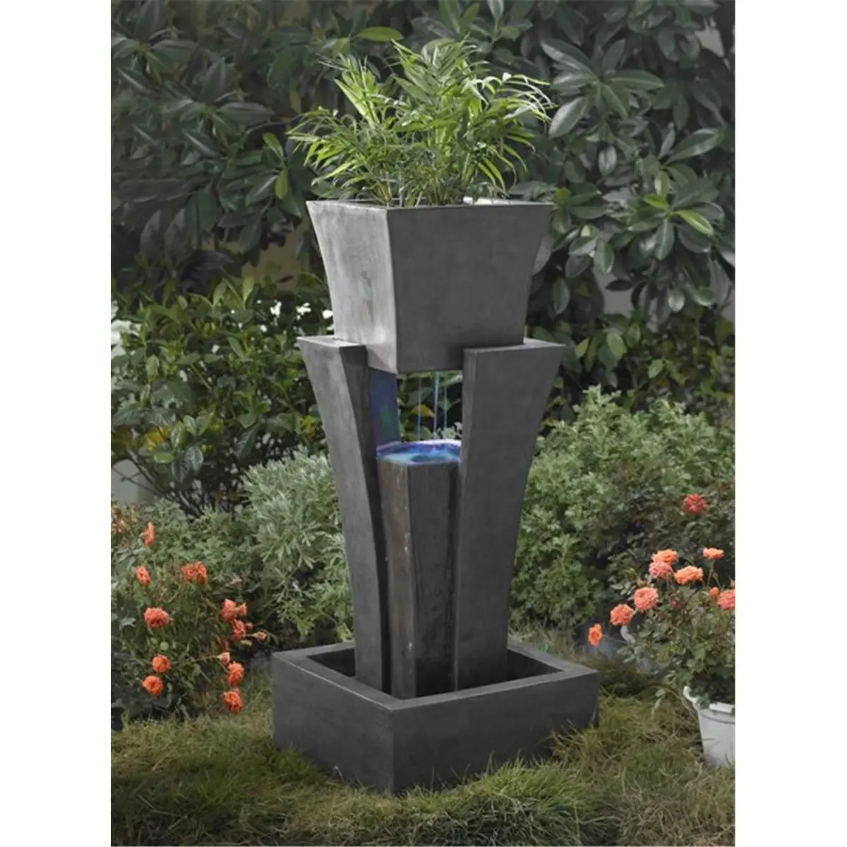 212 MAIN Outdoor Polyresin-Fiberglass Decorative Garden with Lights Fountain for Home - 110V, 14.8"l x 14.8"w x 35.4"h, 23.1 lbs, Planter Top, LED Lights, 10-15 gal Capacity, Creates Peaceful Ambiance
