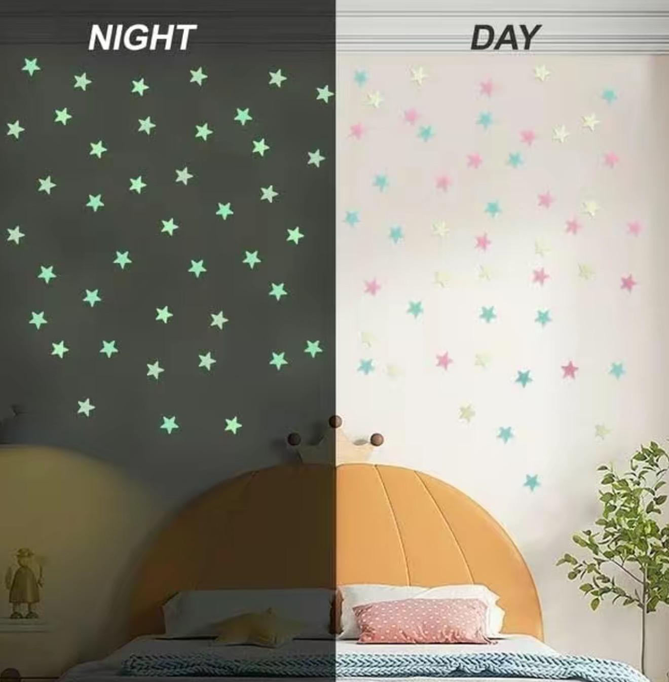 300PCS Glow in the Dark Stars Stickers Mixed Color Luminous Fluorescent Reusable Plastic Wall Stickers Ceiling Stars Decal Space Galaxy Night Sky Bedroom Ceiling Decor Kids Room Nursery Home Decor Best Easter Gift for Children