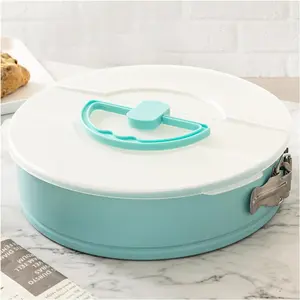 Springform Pan with Lid- 9" Nonstick Baking Cheesecake Pan with Travel Friendly Snap-on Lid-Anti Warping Carbon Steel Bakeware Blue removable bottom