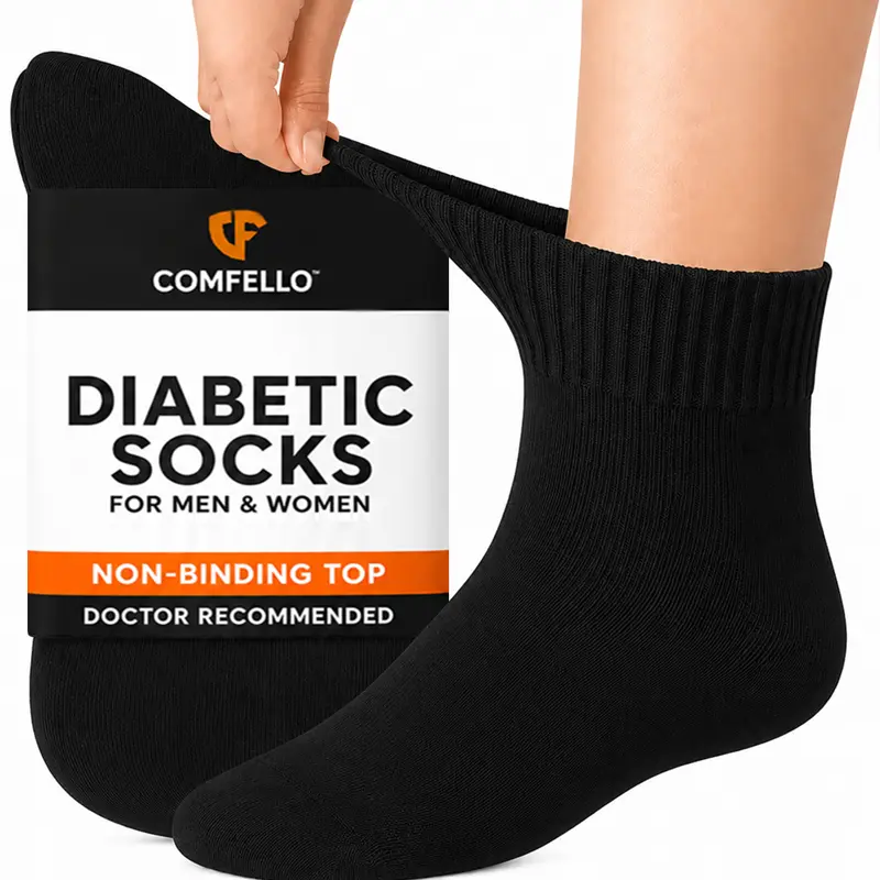 COMFELLO Diabetic Ankle Socks for Men & Women - Comfortable Seamless Non Binding Low Cut Socks for Diabetics Neuropathy Pregnancy Nurses Athletic all Day Wear Breathable Quarter Socks 3-12 Pairs Sizes 9-11 10-13 13-15 Doctors Approved Menswear