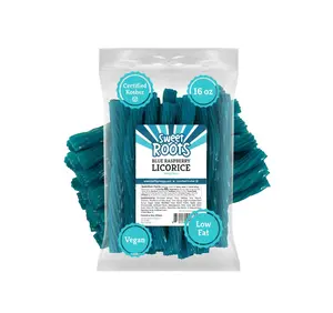 Sweet Roots Blue Raspberry Licorice Twists – 1 Bag (16 oz) Jumbo Size Sticks | Made with Real Fruit Juice Concentrate Vegan, Fat Free, Kosher Soft Gourmet Candy