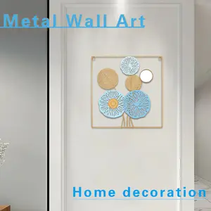 Metal Wall Art Decor 17.7*17.7inch square iron Wall Sculpture Decorative Artwork  Mirrored Flower Wall Hanging Decor for Living Room Home Office Hallway Bedroom Kitchen