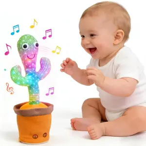 Sensory Plush Yarn Corduroy Cactus Baby Toy - Children's Day Gift, Dancing Shape Interactive Toy with Flash Lights, Talk-Back, Singing, Record & Repeat Features, Perfect Gift for 6-18 Months Infants & 1-3 Year Old Toddlers