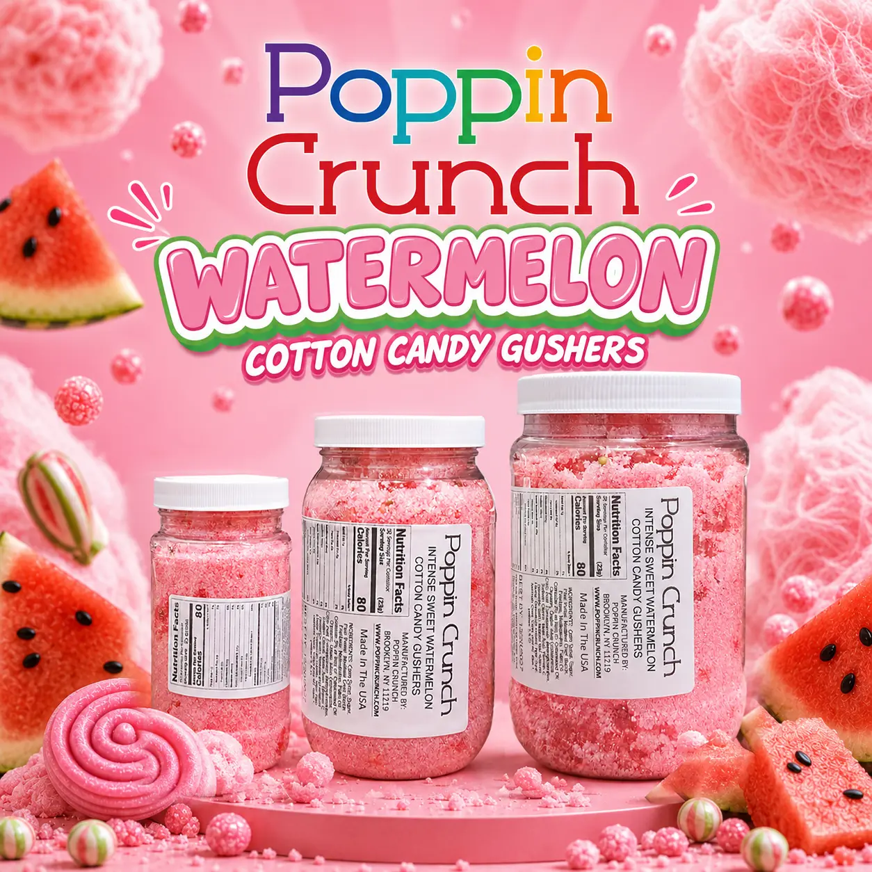 Poppin Crunch Intense Watermelon Cotton Candy Gushers - Choice of Sweet or Sour