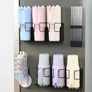 Cup Holder for Fridge, Heavy Duty Tumbler Holder Organizer with Lid & Straw for Fridge,  Water Bottle Holder Fit  &  20/30/40oz Cup Kitchen Pantry Storage (4Piece Set)