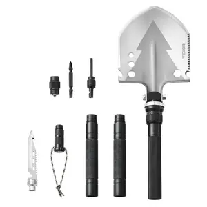 VEVOR Survival Shovel, 11 in 1 Camping Shovel Folding Multitool, Military Grade Portable Compact Tactical Shovel, Multifunction for Off-Roading, Camping, Hiking, Outdoor, Survivalist and Emergency, Extension Rods, Folding Tool