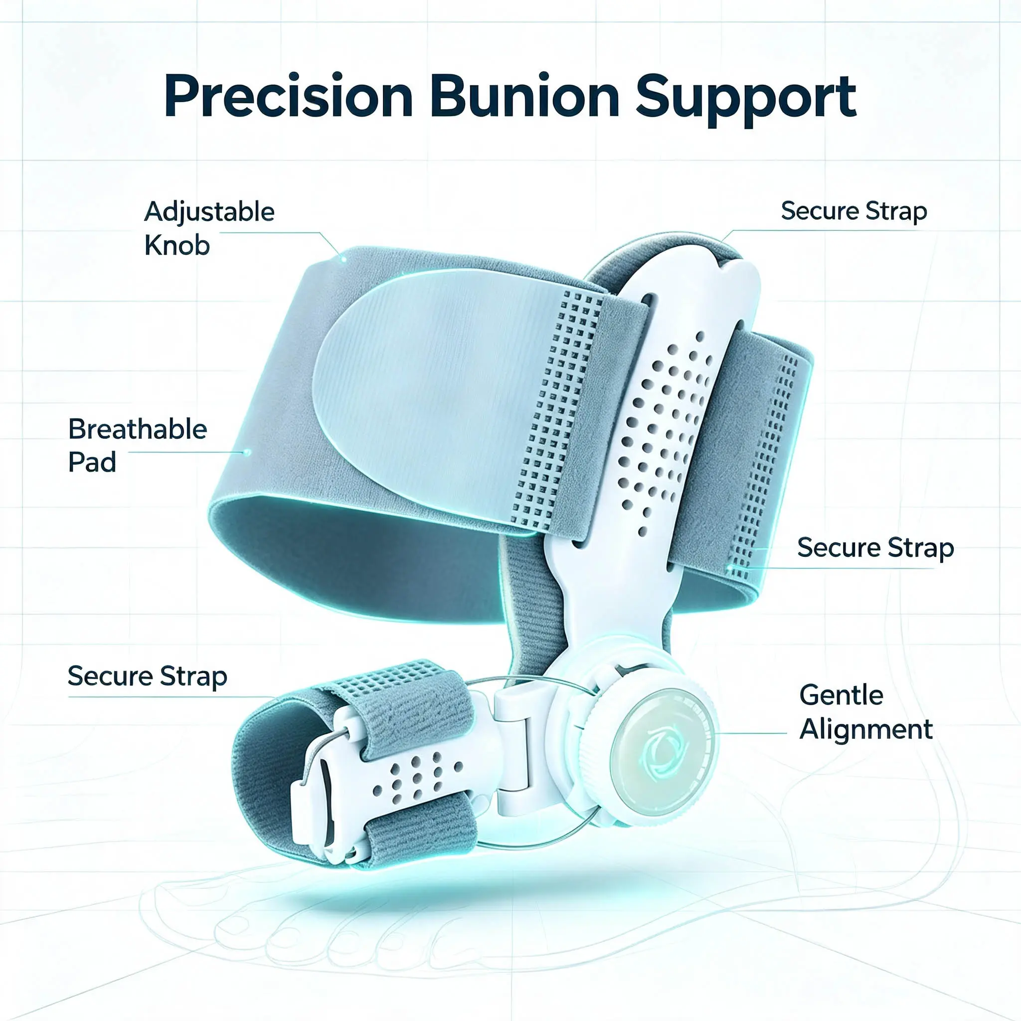 Comfortable Breathable Bunion Corrector Strap Kit, Adjustable-Strength Big Toe Straightener for Men & Women Hallux Valgus Correction