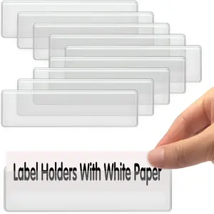 Self Adhesive Label Holders,  52 count Adhesive Shelf Tag Shelf Label Holder Clear Pocket Holder with Paper for Supermarket, Bookshelf, Kitchen (4.3 x 1.2 Inch)