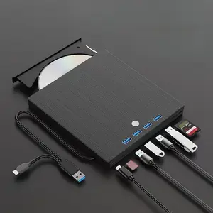8-in-1 External DVD Drive Burner USB3.0 Type-C Connector Supports U Disk Card Slot Expansion for Daily Laptop Use