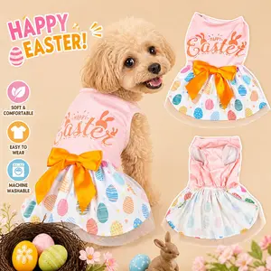 Easter Letter & Cartoon Egg Pattern Pet Dress, Bowknot Decor Pet Dress, Pet Clothes for Dogs & Cats, Costume