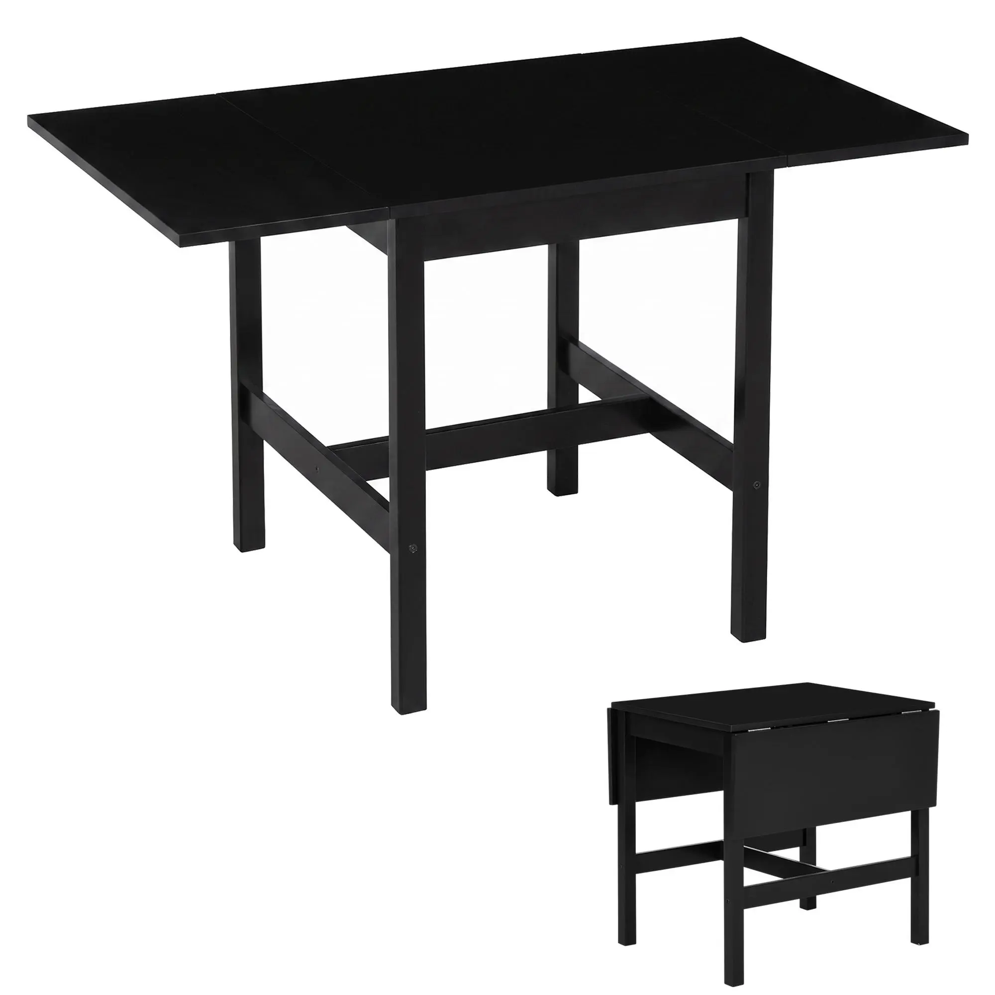 HOMCOM Folding Dining Table with Solid Wood Frame, Collapsible Drop Leaf Table for Small Spaces, Extendable Kitchen Table, Black