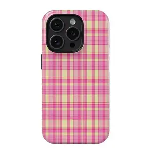 Pink & Yellow Plaid Design Suitable for iPhone 17 16 15 14 13 12 11 Pro Max Plus & Samsung Galaxy S26 S25 S24 S23 S22 Ultra