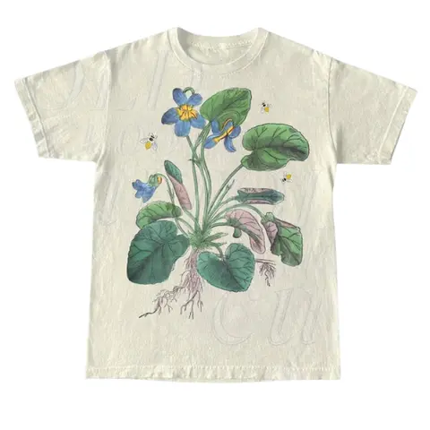 Men's Vintage 90s Cotton Short-Sleeve Floral Graphic T-Shirt - Retro Botanical Top, Boho Casual Streetwear, Breathable Fabric, All Seasons, Cold Wash Only (Do Not Dry Clean)
