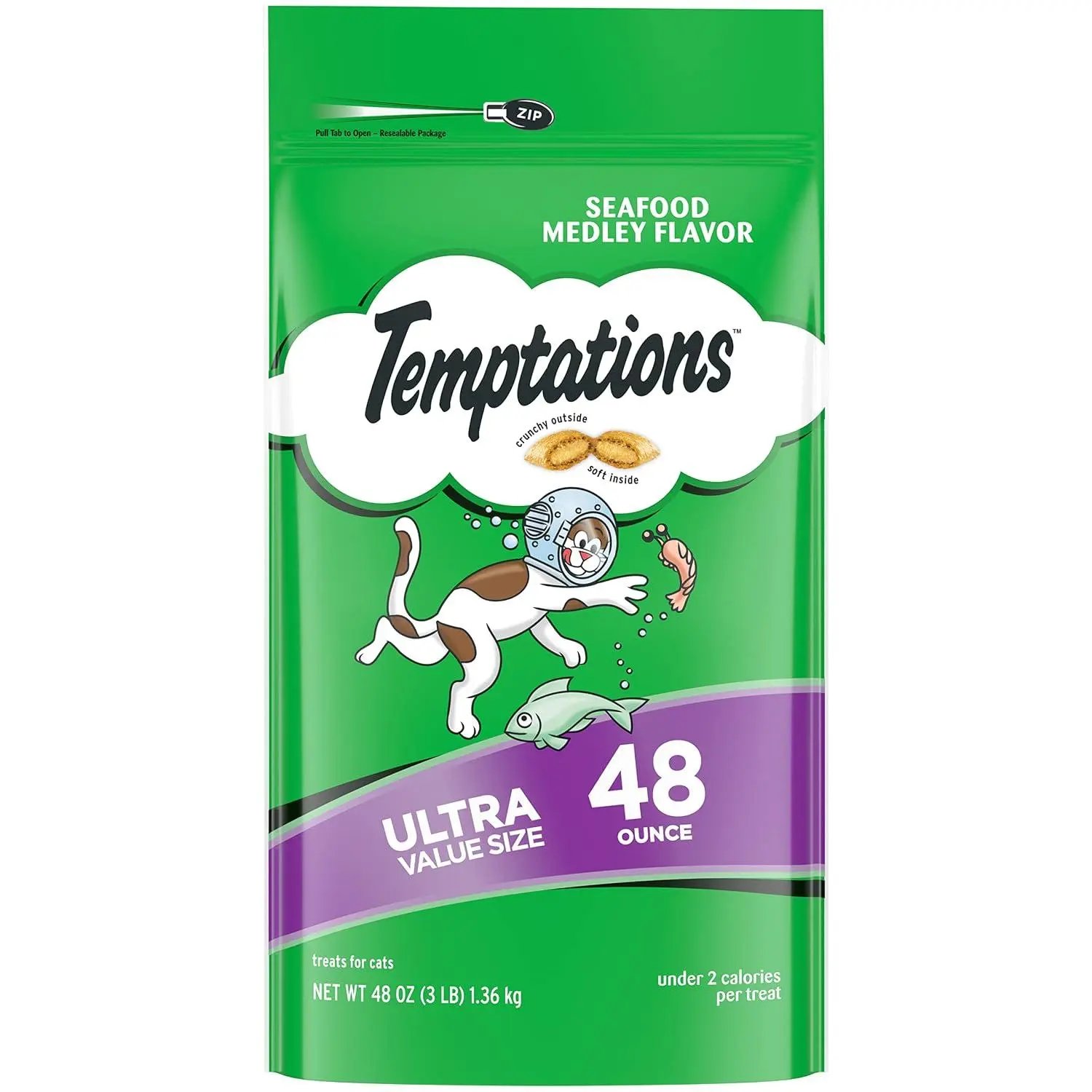 Temptations Cat Treats, Classic Crunchy and Soft Cat Treats, Seafood Medley Flavor, 30 oz. Tub