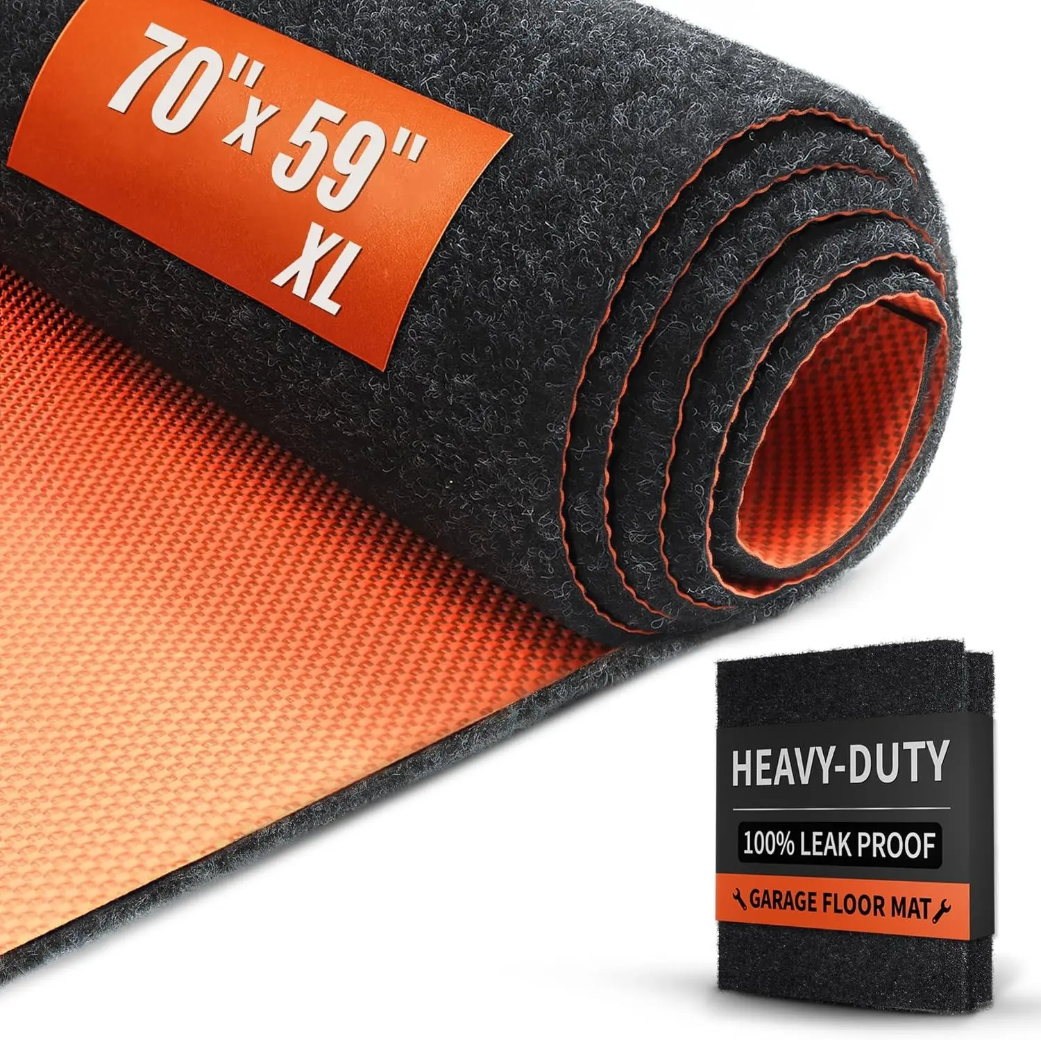 Heavy Duty Oil Spill Mat, Garage Floor Mat, 59" x 70" Waterproof Rubber Backing Oil Absorbent Pads, 1/5" Thick Reusable Under Auto Repair Mat for Garage Floor Surface Protection-Black