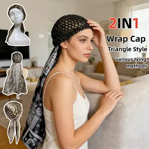 2-In-1 Sleep Cap,wrap cap,Sleeping Cap,Multifunctional Triangle Headband + Hair Net, Breathable Skin-Friendly Suitable for All Hair Types, Pre-Sleep Skincare Makeup Use