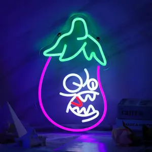 Creative Eggplant Design Neon Sign, USB Powered LED Neon Light, Decorative Neon Sign For Home Party Decoration