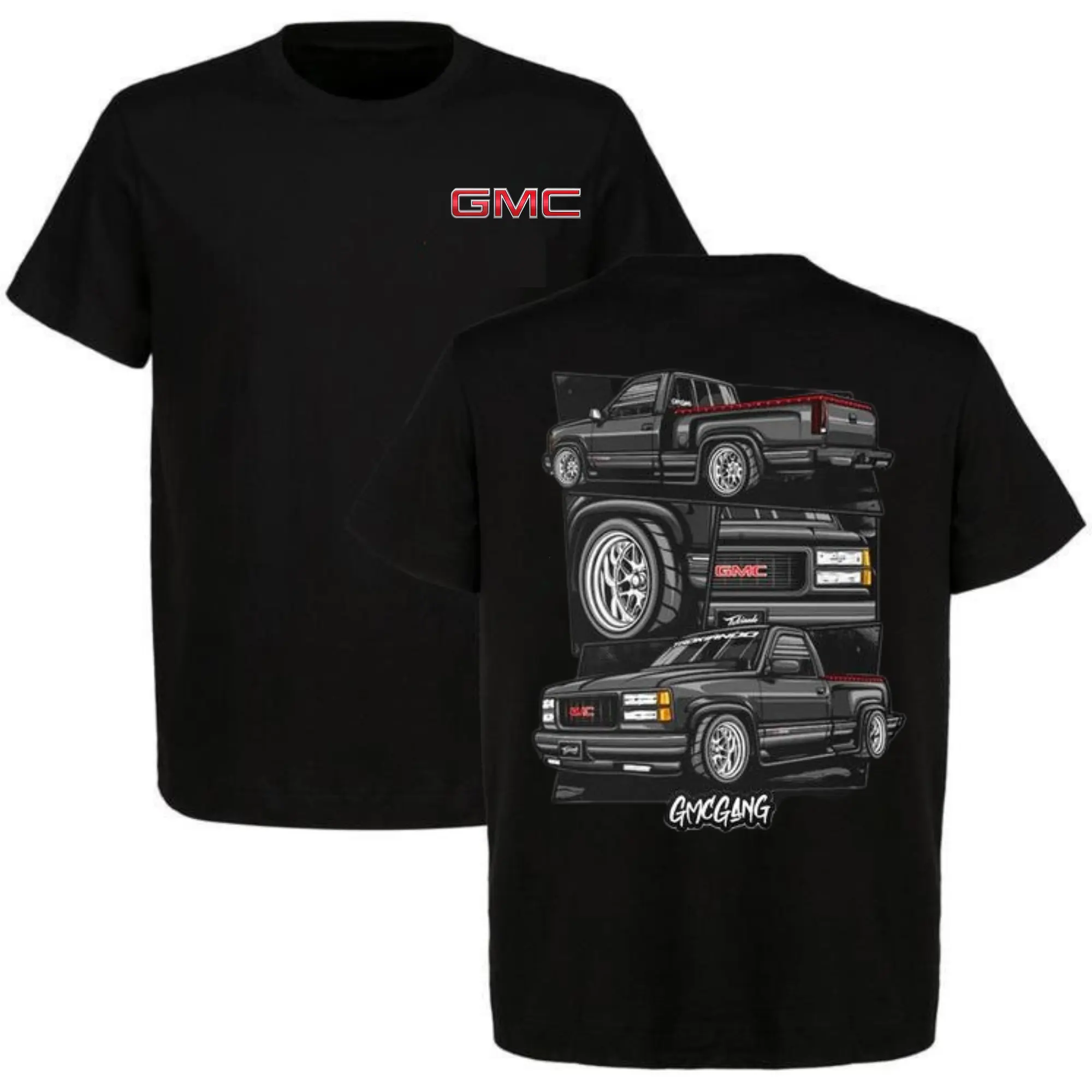 Men's GMC Gang Truck Graphic T-Shirt - Streetwear Short-Sleeve Casual Tee for OBS Pickup Lovers, Breathable Soft Cotton Fabric, Full Size, Full Colour, Shortsleeve