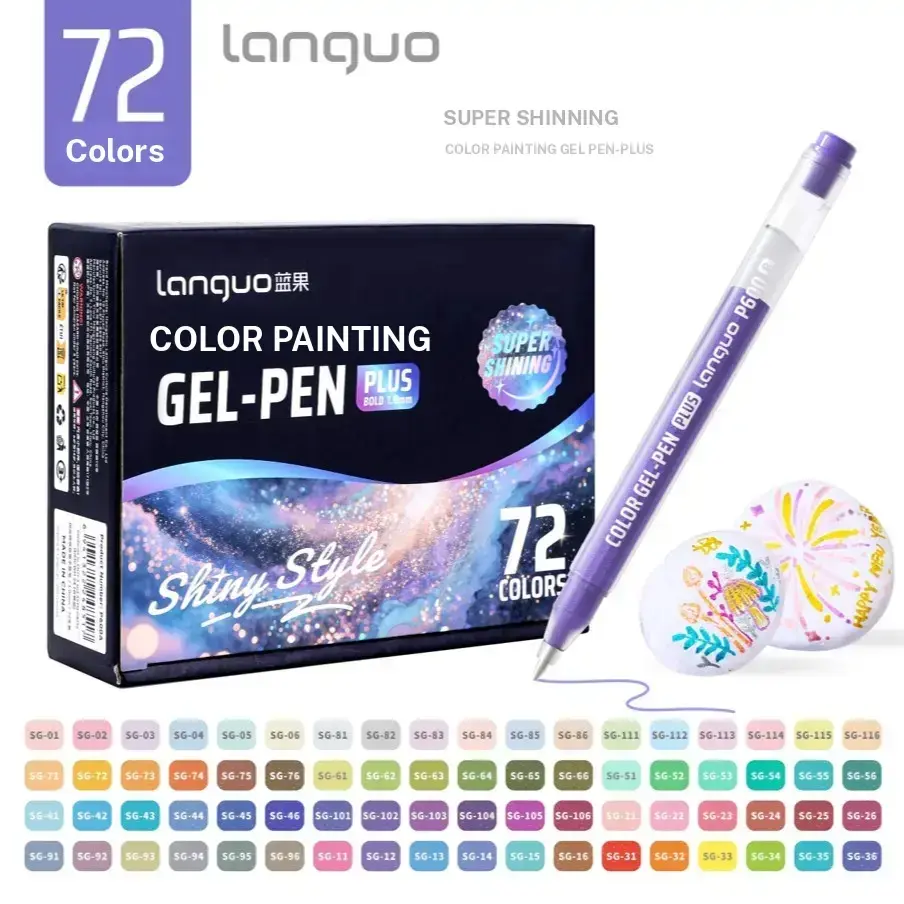 Languo Painting Glitter Gel Pen Set, Paint Pens Markers, with a 1.0mm tip, offers a wide range of colors and a large-capacity ink pen, ideal for painting, marking, DIY Craft Supplies, and other artistic creations, adding a sparkling texture