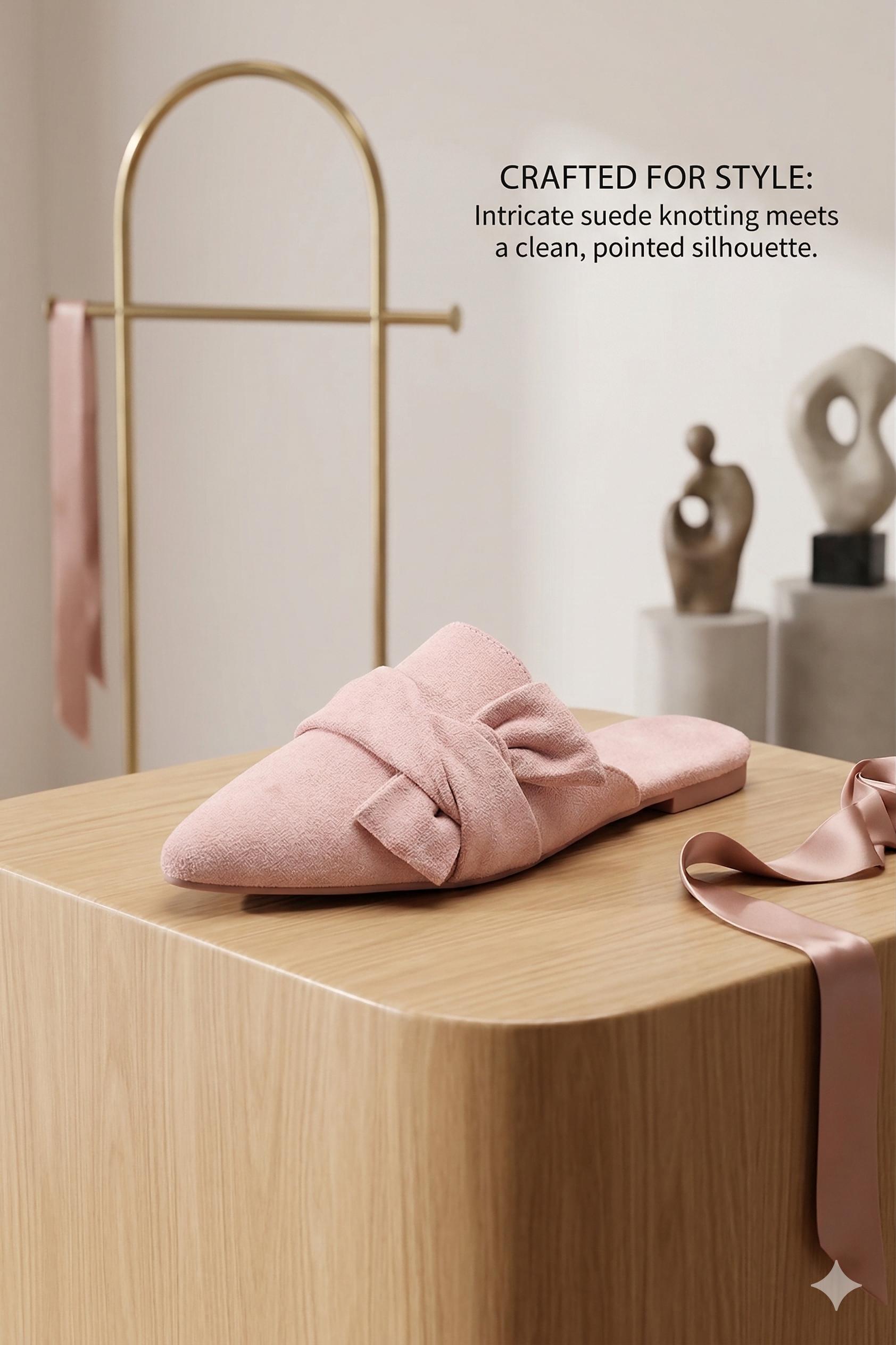 Upgrade Your Daily Style!  Elegant Suede Bow Mules | Pointed Toe Flat Slip-On Shoes