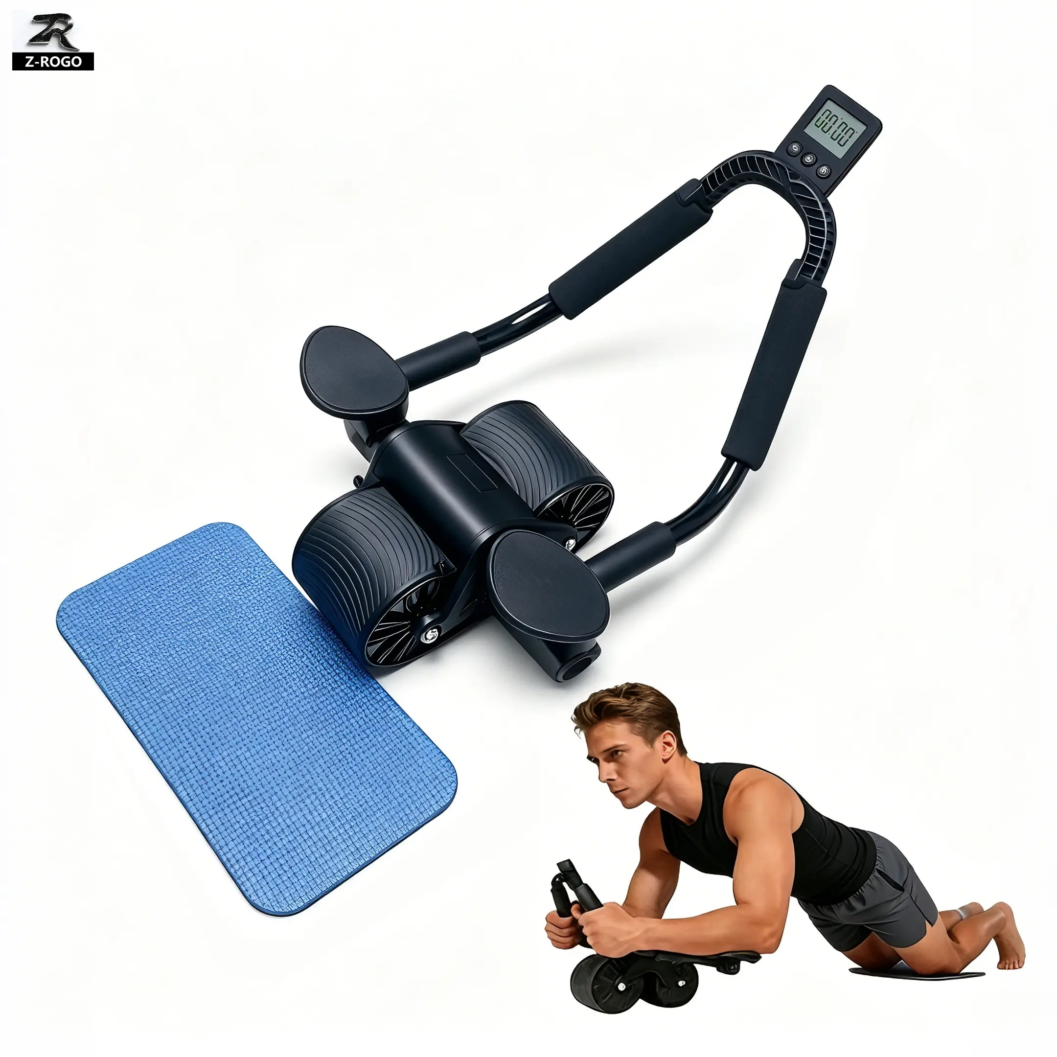 Core Trainer Wheel with Elbow Support - Automatic Rebound Abdominal Muscle Machine, Detachable Handle, Home Workout Gear, Workout Gear Equipment for Men & Women, Home Fitness Tool