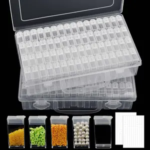 2 Pack 64 Grids Diamond Painting Storage Containers 5D Plastic Box Bead Storage Organizer Boxes Diamond Painting Accessories with 300pcs Label Stickers for Diamonds, Beads DIY Art Craft Storage Glass