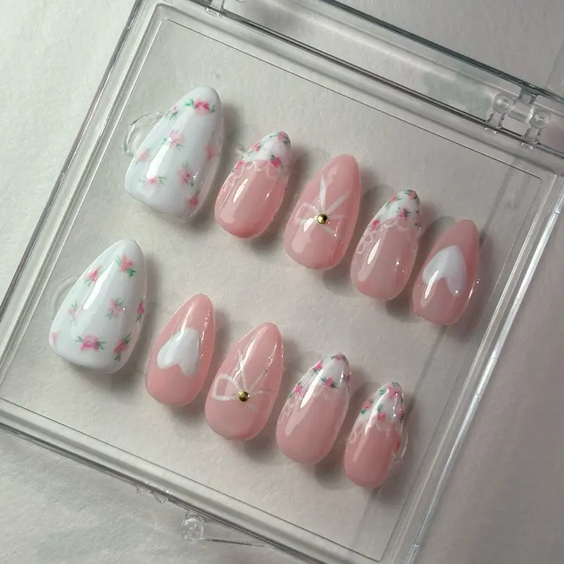 PolishedBySophia 10PC hand painted nail art press on reusable nails Gel X 2025 Size S