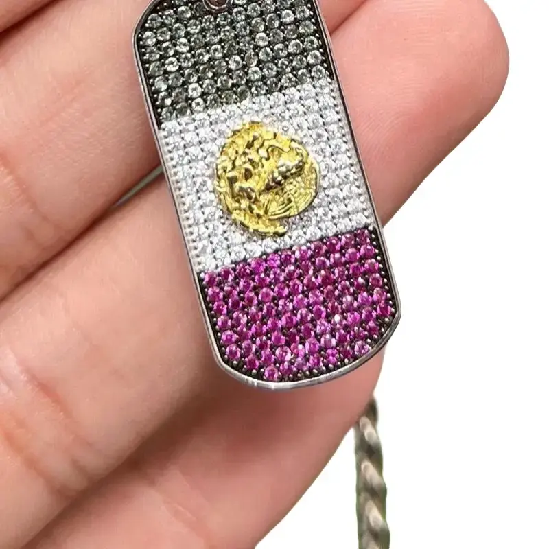 S630- NEW .925 Sterling Silver Mexican Flag Cz Pendant W.G