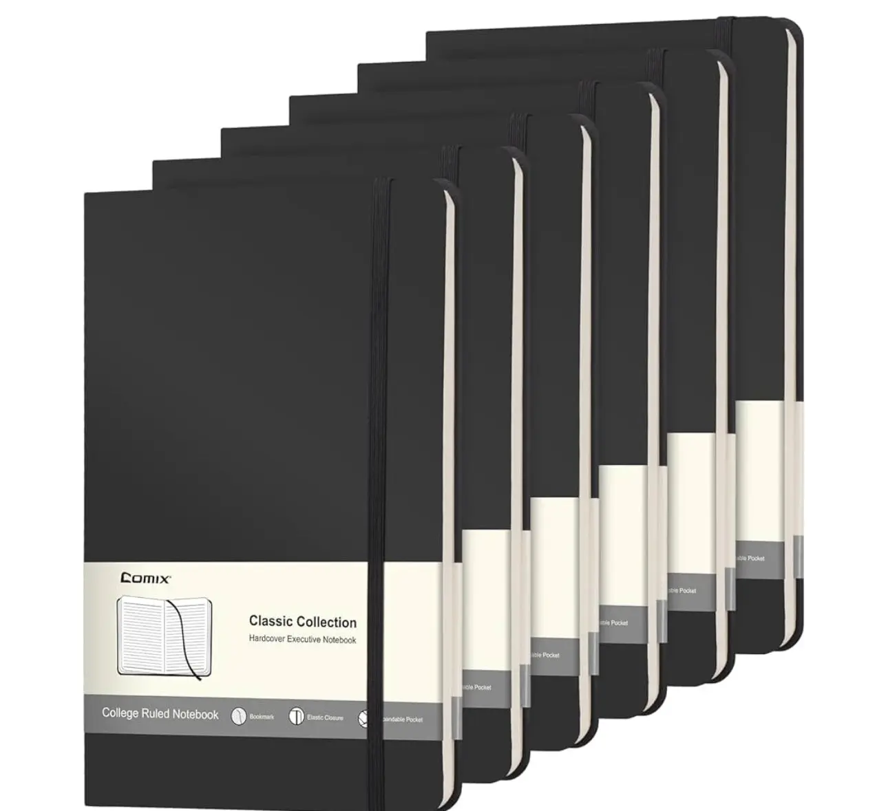6 Pack Lined Black Journal Notebooks 5.5x8.3