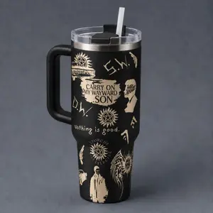 Supernatural Inspired 40oz Tumbler Cup, Wayward Son Quote Travel Mug, Classic Car Occult Symbol Drinkware, Dark Hunter Fan Gift, Not Including The Straw