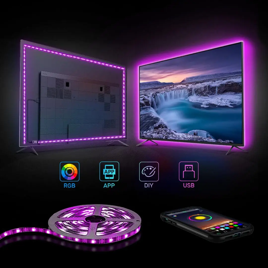 5M LED Light Strip, 1 Count Mother's Day Gift, RGB Color Changing Night Light With App Control, Ambient Light For Home TV, PC & Laptop Decor