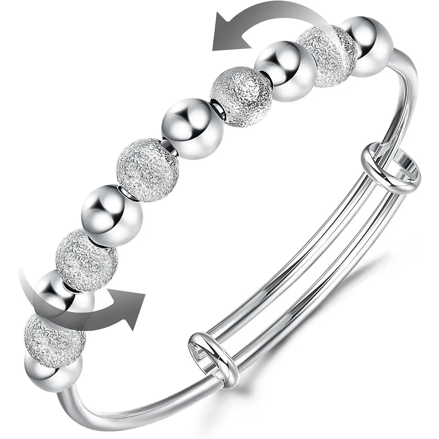 MILACOLATO Spinner Bracelet Anxiety Bracelets Adjustable Fidget Beads Bracelet Silver Plated Relievie Stress for Women Daily