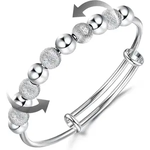 MILACOLATO Spinner Bracelet Anxiety Bracelets Adjustable Fidget Beads Bracelet Silver Plated Relievie Stress for Women Daily