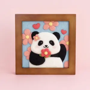Blossom Panda – Framed Wool Art DIY Felting Kit with Needles, Felting Base & Tutorial
